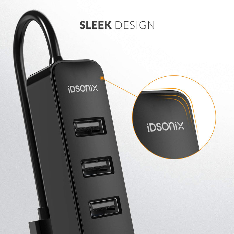 iDsonix USB Hub, 8 in 1 USB Data Hub with 6 USB Ports and 2 SD&TF Card Reader Combo for Laptops, Tablets, PC, iMac, MacBook, Windows, Linux, SD, SDXC, TF Cards, and More -15cm Black 15cm Black 8-PORT-U2