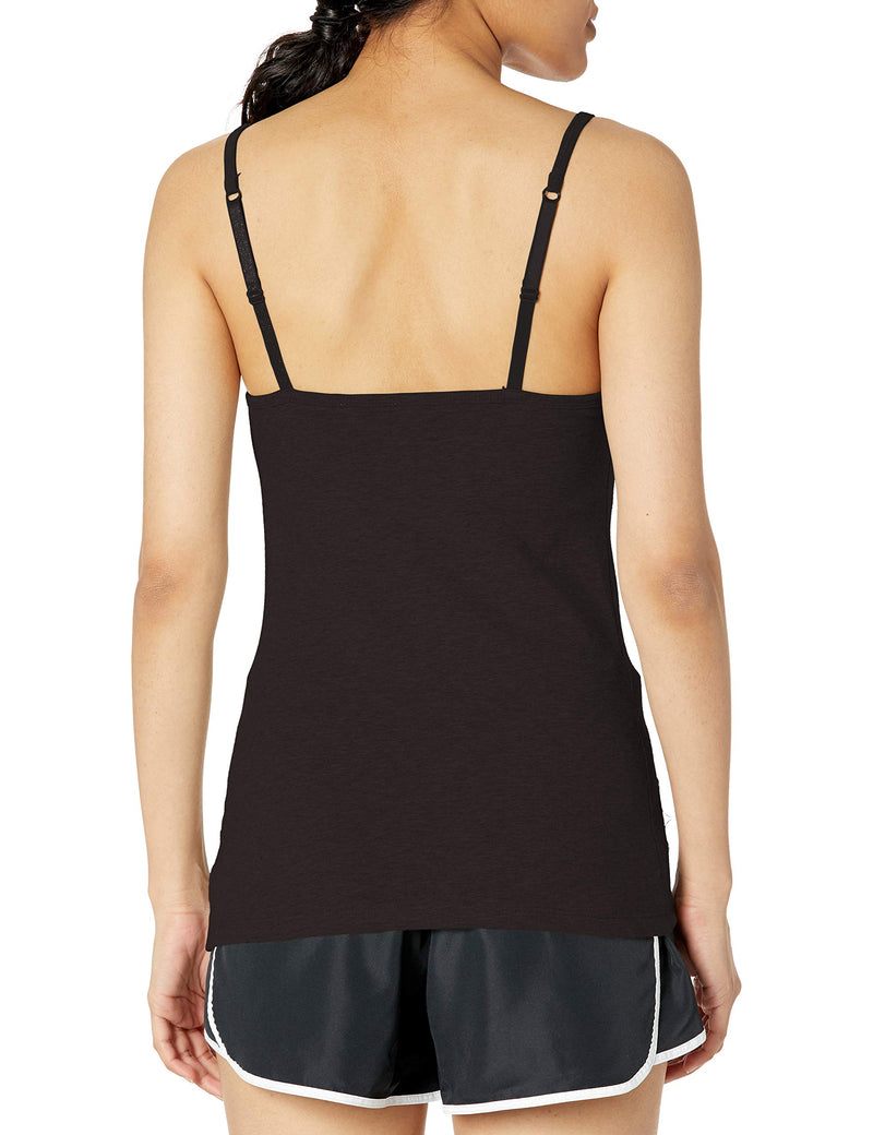Hanes Womens Stretch Cotton Cami with Built-in Shelf Bra Small Black