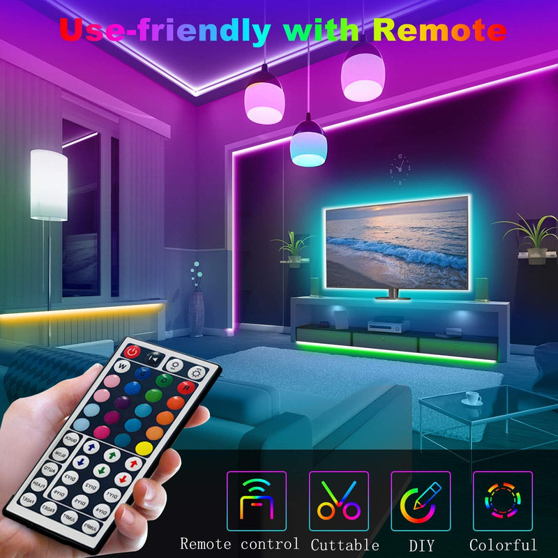 [AUSTRALIA] - Borllyem Led Strip Lights 49.2 Feet, Color Changing Led Light Strip 5050 SMD Rope Lights 44Keys Remote Led Lights for Bedroom Home Party 