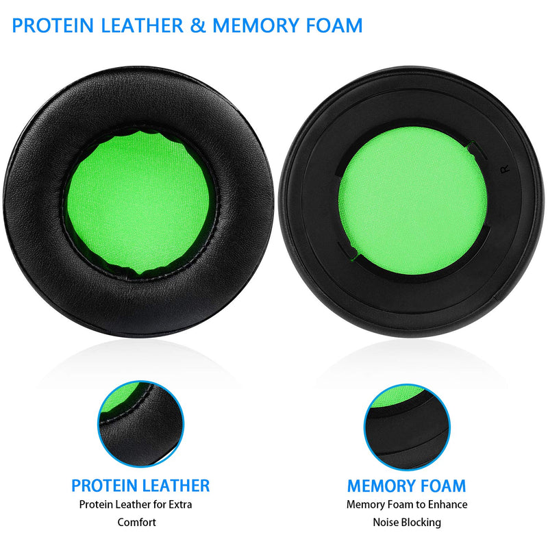 [AUSTRALIA] - Jecobb Kraken V2 Earpads, Replacement Ear Cushion Cover with Protein Leather & Memory Foam for Razer Kraken V2 Headphone ONLY – Round (Black&Green) Black&Green 