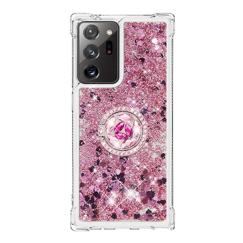 U/D Samsung Galaxy Note 20 Ultra Case,Creativity Clear Quicksand Glitter Flowing Liquid Floating Soft TPU Case w/Stand Bling Diamond Sparkle Phone Cover for Samsung Galaxy Note 20 Ultra LSZ Rose Gold