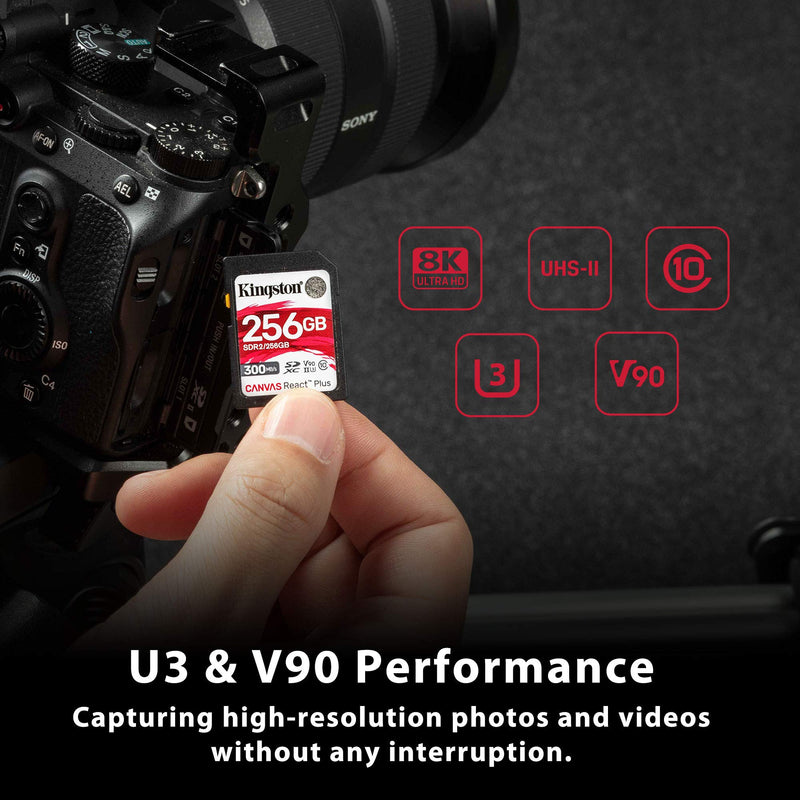 Kingston 64GB SDXC Canvas React Plus 300MB/s Read UHS-II, C10, U3, V90 Memory-Card (MLPR2/64GB) SD Card Fastest (Up to 300 MB/s) Single