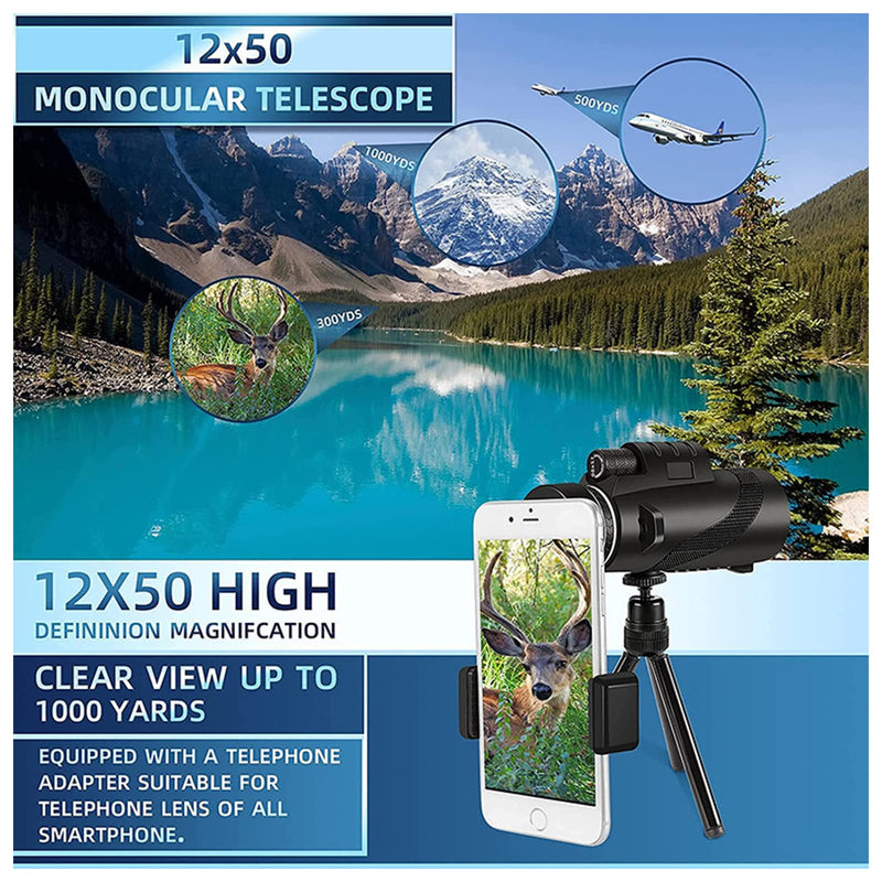 80x100 Monocular Telescopes for Smartphone,Adapter Monocular Telescope for Adults,Hunting Wildlife Bird Watching Travel Camping Hiking with Smartphone Holder and Tripod（Black） Black