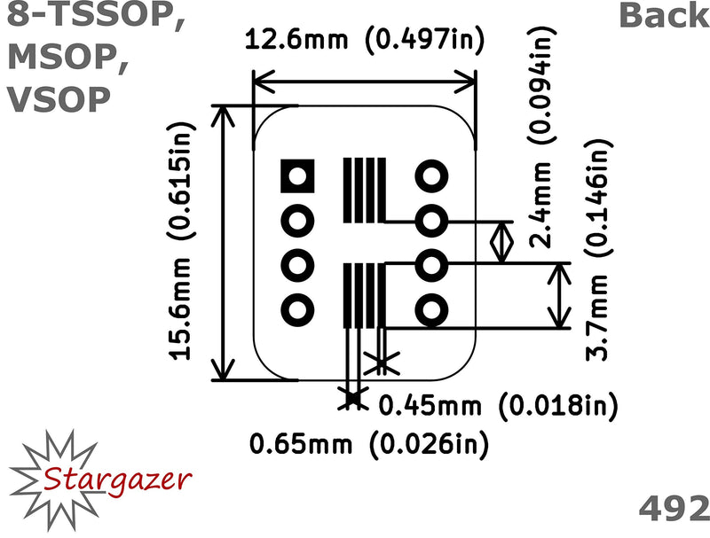 Stargazer SMD to DIP Breakout for SOIC-8, TSSOP-8, MSOP-8, and VSOP-8 with Gold Plated Headers [5 Pack]