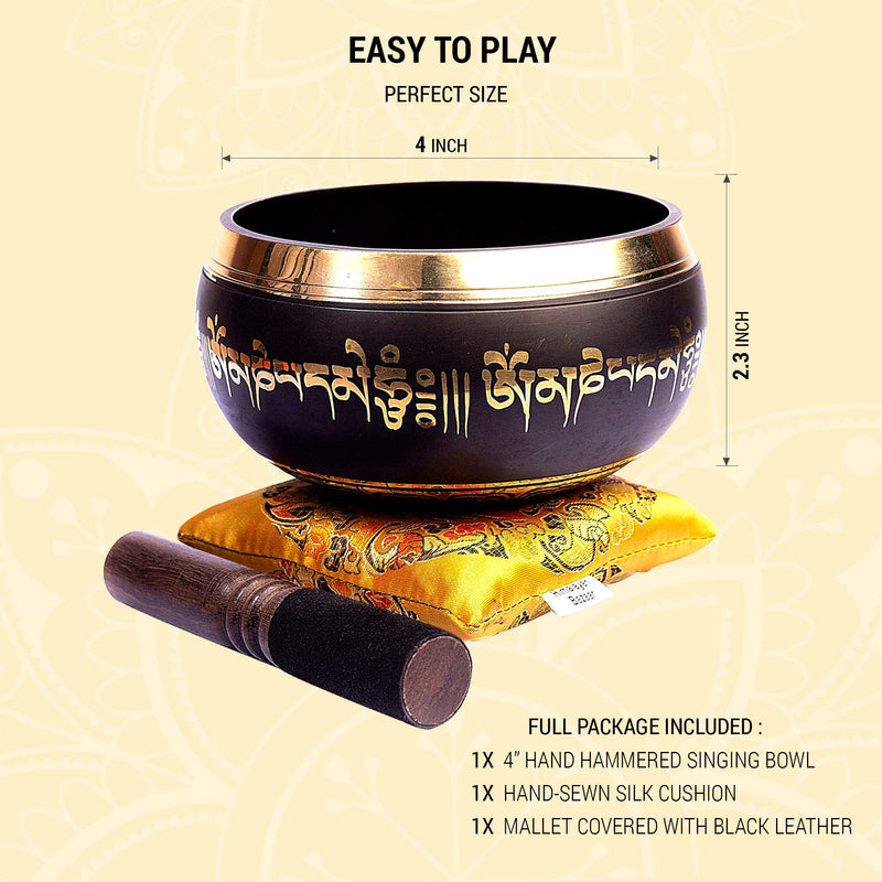 Tibetan Singing Bowl Set - Easy To Play Authentic Handmade For Meditation Sound 7 Chakra Healing By Himalayan Bazaar