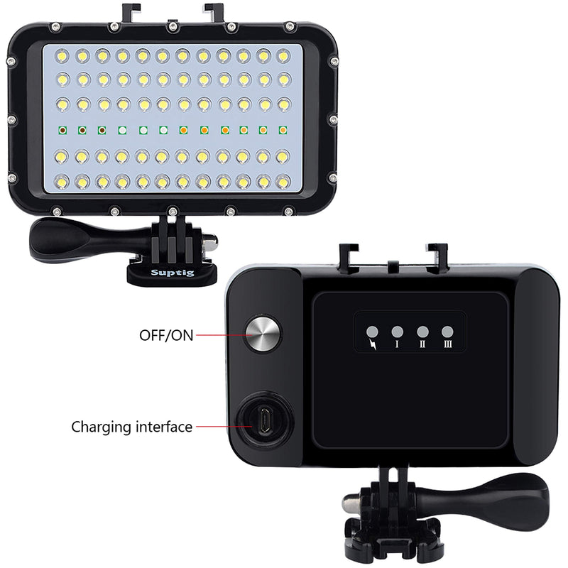 Suptig Video Lighting Dive Light Underwater Lights 72 Led Lights Compatible for Gopro Canon Nikon Pentax Panasonic Sony Samsung SLR Cameras 5 Kinds of Illuminating Colors Waterproof 147ft(45m)