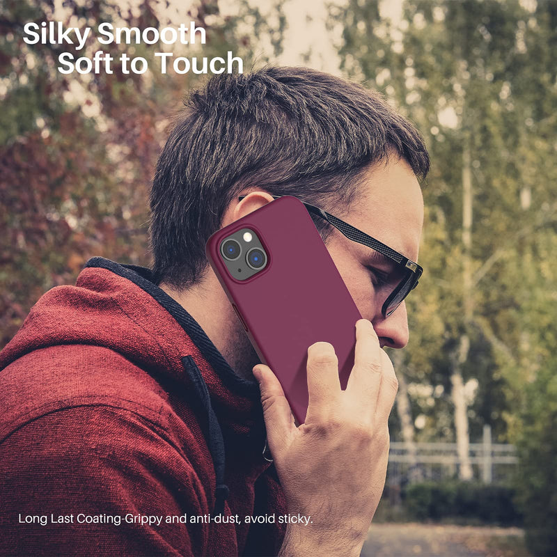ORNARTO Shockproof Liquid Silicone Designed for iPhone 13 Case Gel Rubber Full Body Protection Anti-Shock Cover Case Drop Protection 6.1inch-WineRed Wine Red