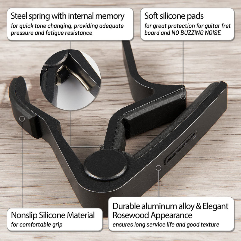 Guitar Capo, Black Capo, Pick Holder on Capo for Acoustic Electric Guitar,Ukulele,Mandolin,Banjo (Black)