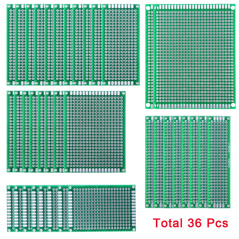AUSTOR 36 Pcs Double Sided PCB Board Prototype Kit 5 Sizes Universal Printed Circuit Protoboard with Free Box for DIY Soldering and Electronic Project