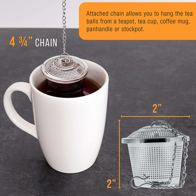 U.S. Kitchen Supply - 2 Premium Stainless Steel Tea Ball Strainer Infusers - 2" Size with Micro Perforated Mesh - Steep Loose Leaf Tea, Herbal, Spices & Seasonings - Teapot, Tea & Coffee Cup Mug
