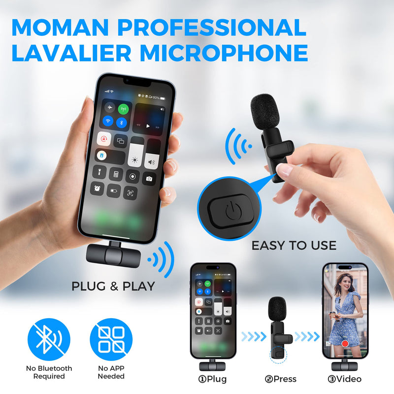 Gimpro Wireless Lavalier Microphone for iPhone, Clip on Microphone for Video Recording Interview Podcast Vlog YouTube, Wireless-lavalier-Mic-iPhone-Recording