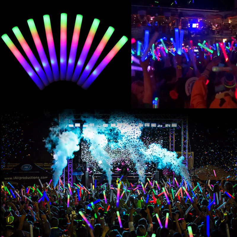 HTPOW 32 Pcs LED Glow Sticks-LED Foam Light Sticks with 3 Colors Flashing Effect Light Foam Sticks for Birthday Concert and Wedding and All Party Event