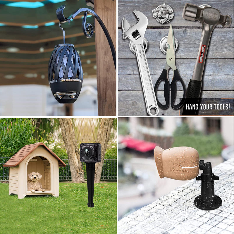 Mounting Tools Tiki Torch Stakes Metal Wall Mount Kits w. 360° Rotating Ball Head Ground Stakes Pole Stand Screw-in Hooks Strong Magnet w. 1/4" Screws for GoPro/Arlo/DSLR Camera (Black 2 Sets) Black4