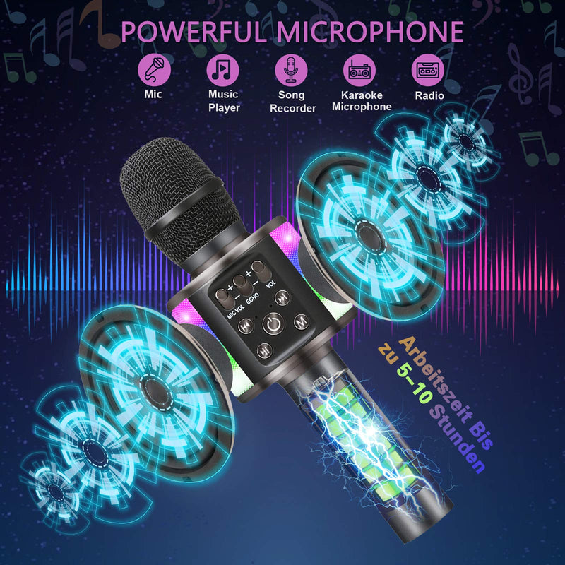 Karaoke Wireless Microphone, GLIME Karaoke Bluetooth Microphone Portable with Gift Box Home KTV Player with Record Function Compatible with Android & iOS for Kids Adult Gift BLACK