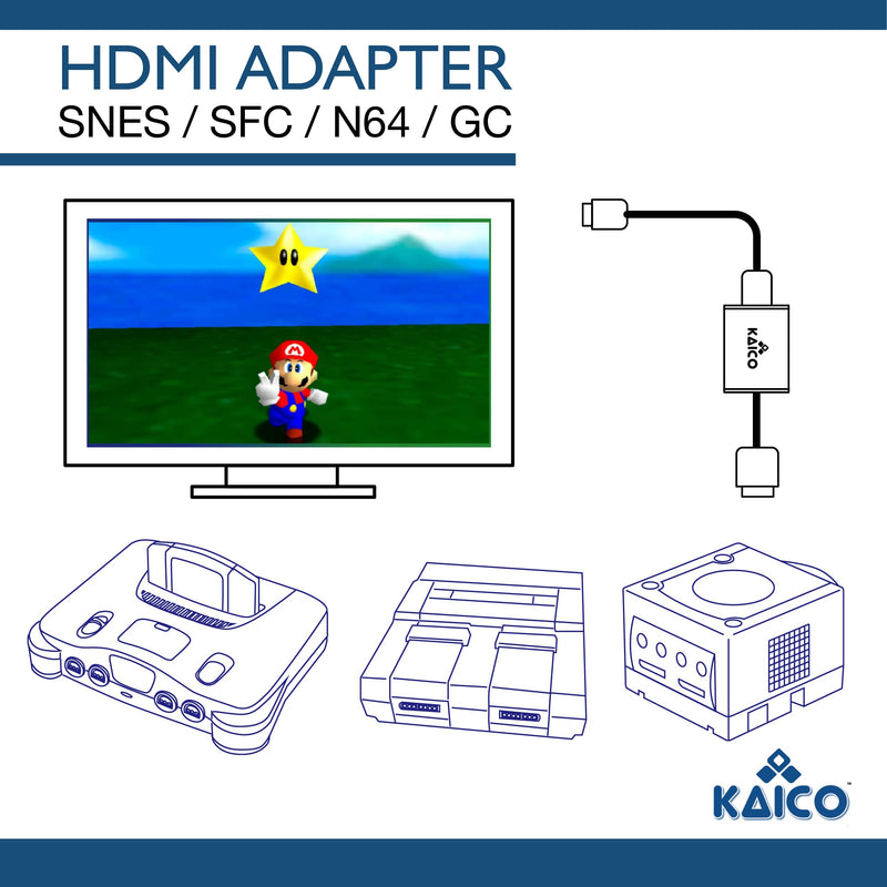 Kaico HDMI Adapter for Nintendo SNES Famicom SFC N64 and GC with S-Video and Composite Support - Passthrough Plug and Play HDMI Adaptor Convertor by Kaico