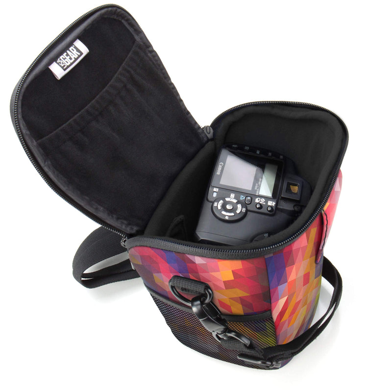 USA Gear Small SLR Camera Case Bag for Men and Women with Top Loading Accessibility, Adjustable Shoulder Sling, Padded Handle - Comfortable, Durable and Light Weight for Nikon, Canon, etc (Geometric) Geometric