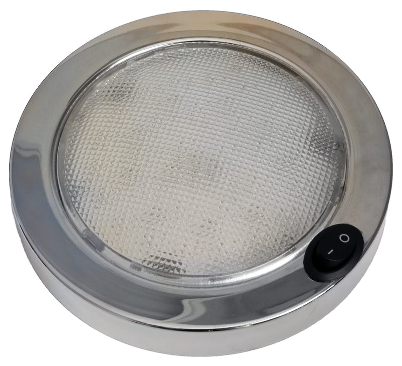 ADVANCED LED 5 ½" 12V Stainless Steel LED Dome Light w/ Switch; Polycarbonate Lens; Resistant to Corrosion, Vibration, Moist; 10-15V Range; Fits Any Contemporary Interior (WHITE-RED LEDs)