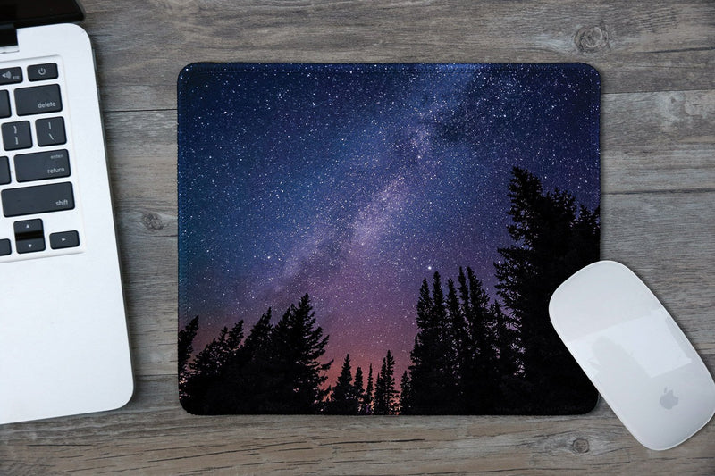 dealzEpic - Art Mousepad - Rubber Mouse Pad Printed with Purple Hued Night Sky with The Milky Way and Stars - Stitched Edges - 9.5x7.9 inches Galaxy Above the Coniferous Trees