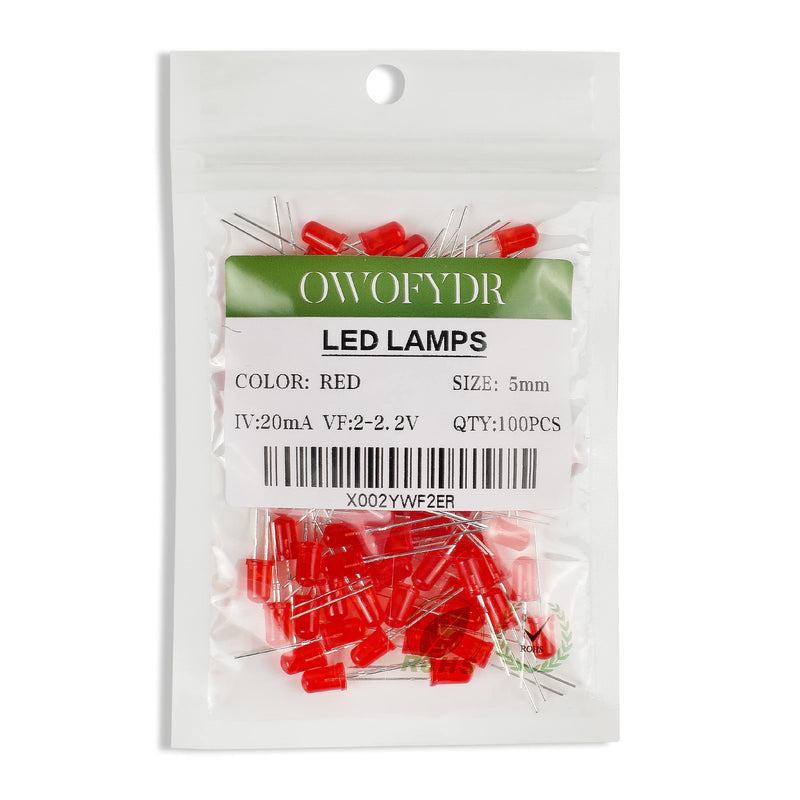 OWOFYDR 100 5mm red diffused LED diode lamp (Color Lens Frosted Round DC 2V 20mA) Lighting Bulb lamp Electronic Component Indicator Light Emitting diode Red - 100pcs
