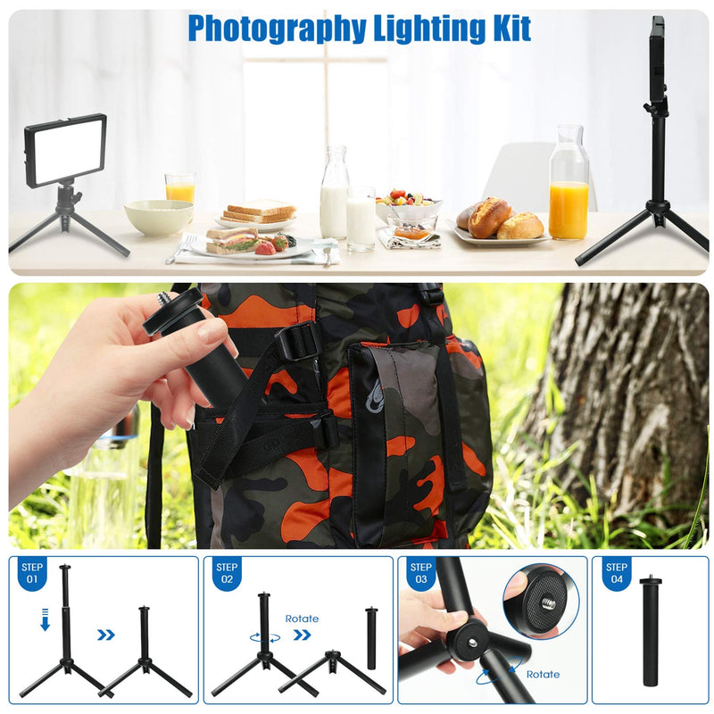 KEAYEO 2-Pack 7" Portable Photography Video Light Kit Dimmable 5800K 120 Lamp Beads Super Bright LED Fill Light with Tripod Stand and 5 Color Filters for Meeting Table Top Photo Video Studio Shooting Black-A