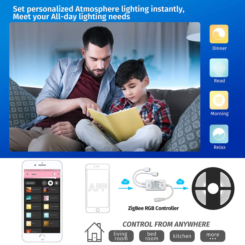 GIDEALED 2 Pack Smart ZigBee 3.0 LED Controller 2-Output for 4 Pin RGB StripLights Dimmable Compatible with Hub Bridge,Amazon Echo Plus,Echo Show(2Gen) App/Alexa Voice Control Ambiance Lighting 2 Pack Rgb Led Controller