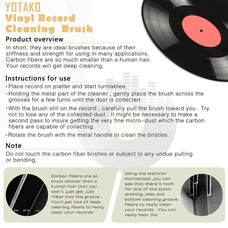 Yotako Vinyl Cleaning Kit 4-in-1, Velvet Anti Static Vinyl Record Cleaner, Stylus Vinyl Brush with Record Cleaning Cloth Remove Dust from Your Favourite LPs