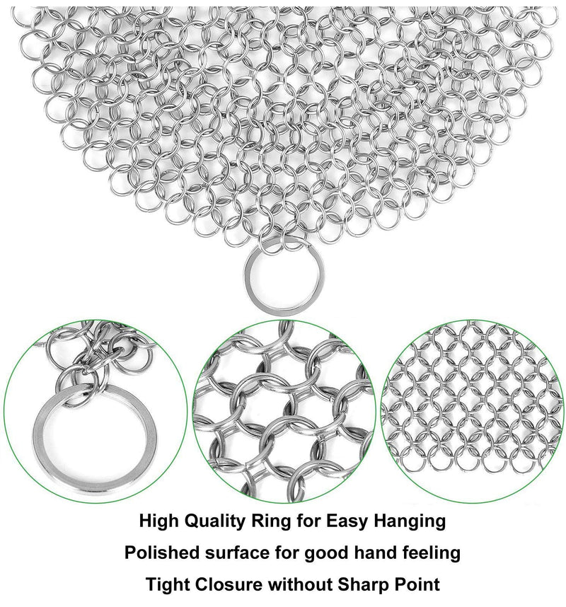 SUJAYU Cast Iron Cleaner, 7 Inch 316L Stainless Steel Chainmail Scrubber for Cast Iron Pan Skillet Dutch Dishes Seasoning Protection Cookware Accessories