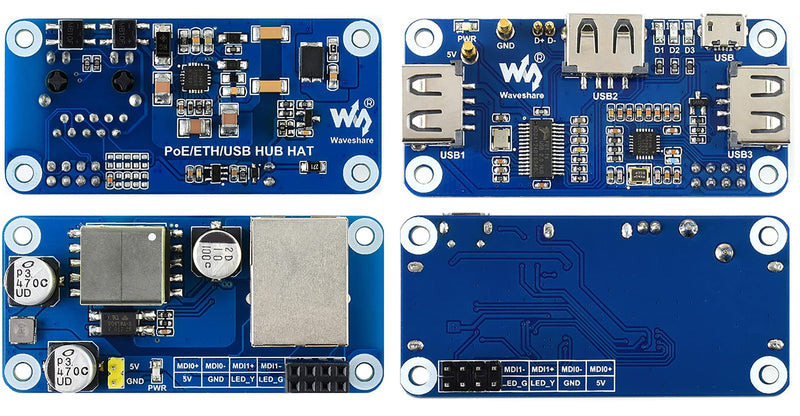 Power Over Ethernet (PoE) Ethernet/USB HUB HAT for Raspberry Pi Zero/Zero W/Zero WH, 3X USB 2.0 Ports, RJ45 Ethernet Port 802.3af-Compliant PoE/ETH/USB HUB HAT