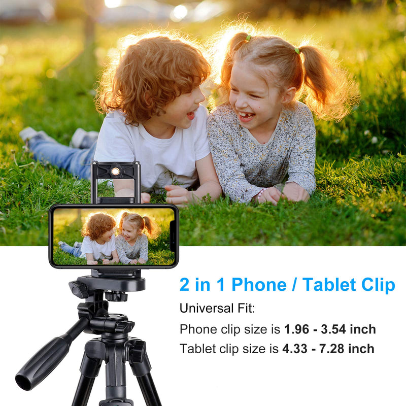 Tablet Phone Tripod, Lightweight Tripod Stand for ipad Smartphone Camera, Stronger Aluminum Alloy Portable Extendable Adjustable Tripod with Wireless Remote and 2 in 1 Phone/Tablet Holder