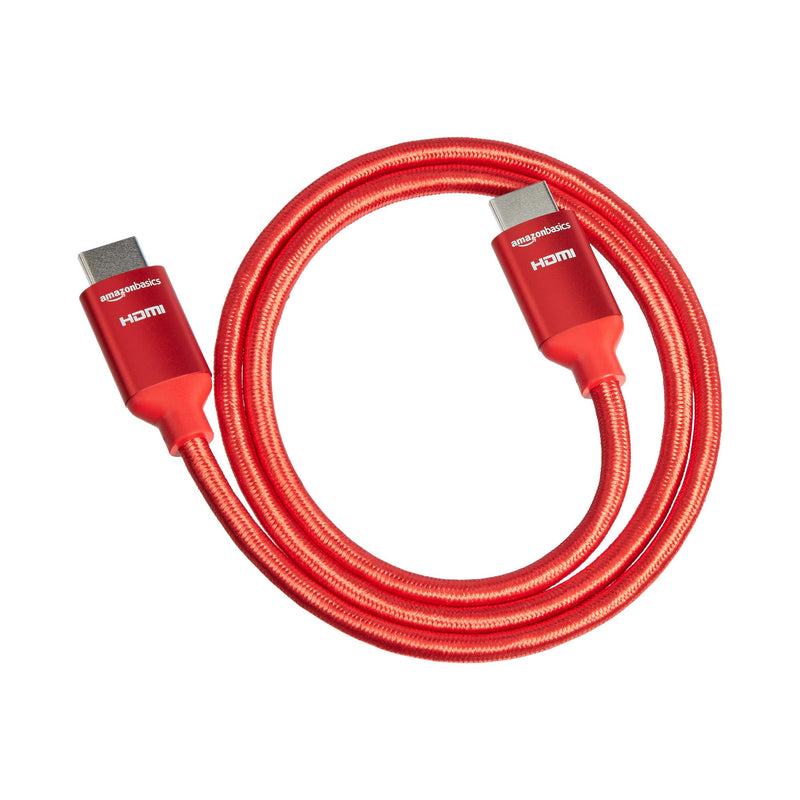 Amazon Basics 10.2 Gbps High-Speed 4K HDMI Cable with Braided Cord, 3-Foot, Red