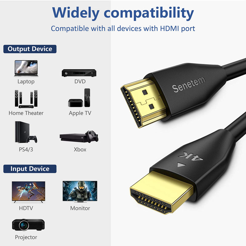 4K HDMI Cable 10 ft High Speed (4K@60Hz, 18Gbps) HDMI 2.0 Cord - Supports 4K HDR, ARC, 3D, HDCP 2.2, 2160P, 1080P, Ethernet Compatible UHD TV, Blu-ray, X-Box, PS5/4/3, PC (10 Feet, Basic) 10 Feet