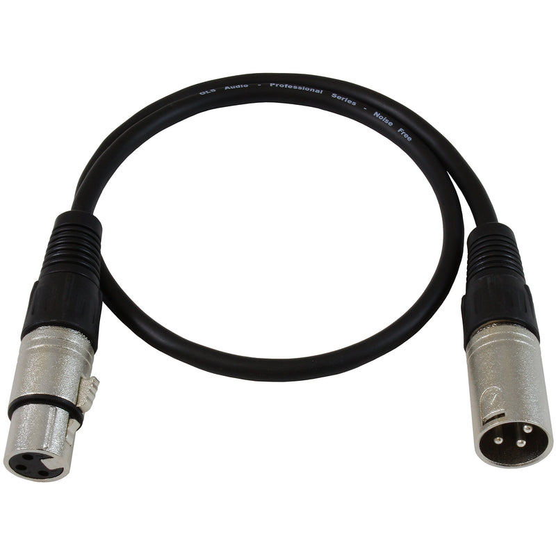 [AUSTRALIA] - GLS Audio 2ft Patch Cable Cords - XLR Male to XLR Female Black Cables - 2' Balanced Snake Cord - 6 Pack 