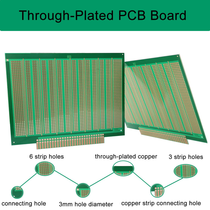 YUNGUI 15X18.5 cm Solderable Breadboard Large PCB Prototype Board,Gold Through-Plated,Protoboard for Arduino DIY Electronic Solddering Projects-2Pcs, Green, 15X18.5CM