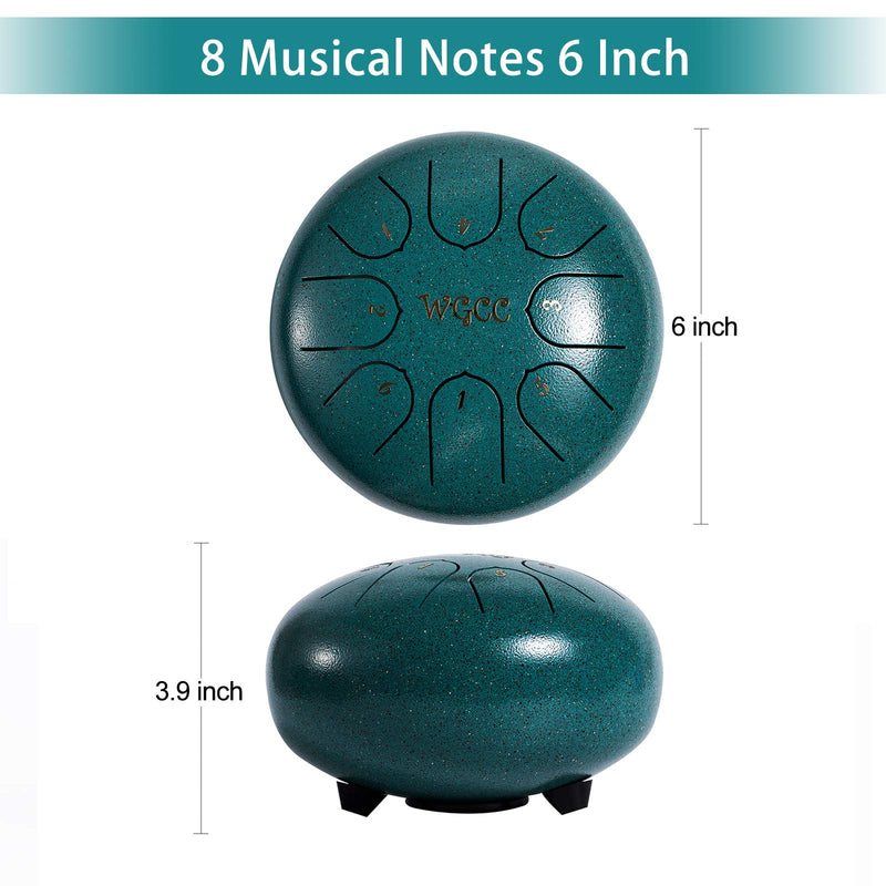 WGCC Steel Tongue Drum, C-Key Hand Drum 8 Notes 6 Inch - Professional Percussion Instrument Steel Drum for Beginner Adult Kids as Mother's Day/Birthday Gift (Green) 6 Inch & 8 Notes Green