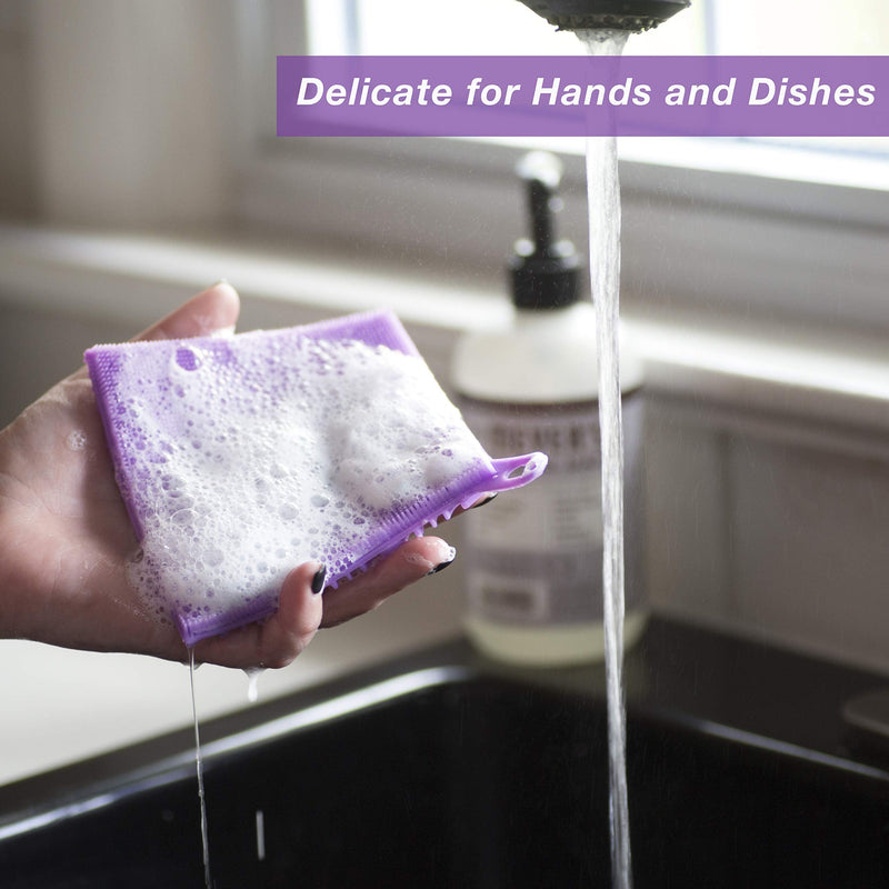 Silicone Dish Sponge Dish Scrubber [4 Pack] – 4 Dual-Sided, Food Grade Silicone Sponges for Dishes and Housecleaning with Silicone Scrubber Side and Silicone Sponge Side – BPA Free Kitchen Sponges
