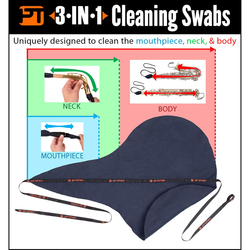 Protec 3-in-1 Body, Neck, and Mouthpiece Microfiber Cleaning Swab for Alto Sax and Soprano Saxophone (A127)