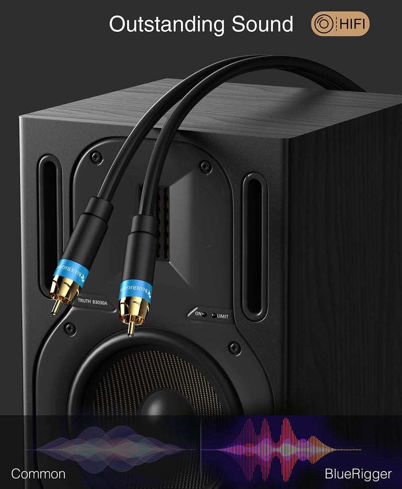 BlueRigger RCA Audio Subwoofer Cable (8FT, Dual Shielded, Gold Plated RCA to RCA Connectors) – for Subwoofer, Amplifier, Home Theater 8FT Black