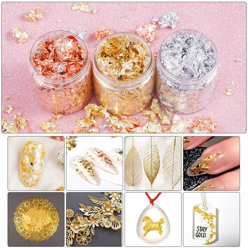 Gilding Flakes Gold Foil Flakes for Resin Gold Leaf Metallic for Painting Arts and Resin Crafts, Nail Art, 30g 30g Gold+silver+copper