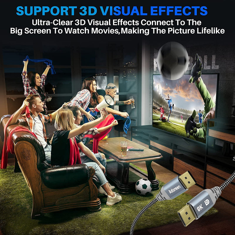[AUSTRALIA] - VESA Certified 8K DisplayPort Cable 4 feet/2 Pack,Adoreen Braided DP to DP 1.4 Cord(from 1.5 to 30ft) 8K@60Hz 4K@144Hz 2K@240HZ@165HZ,HBR3 HDCP2.2 Display Port for PC Monitor 3090 Graphics with 5 Ties 4ft-2PK 