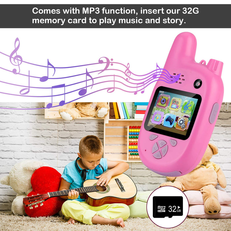 MYPIN Kids Camera with Walkie Talkies, 2 in 1 Toy Walkie Talkies for Kids with 8MP Dual Lenses Camera /2.0 inch IPS Screen and 32GB SD Card for Girls Boys (Pink) Pink
