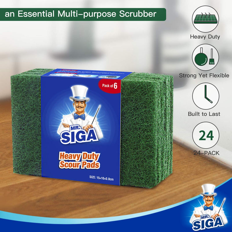 MR.SIGA Heavy Duty Scouring Pads, Household Scrubber for Kitchen, Sink, Dish, 24-Pack, 3.9 x 5.9 inch (10 x 15 cm), Green 24 Scouring Pads