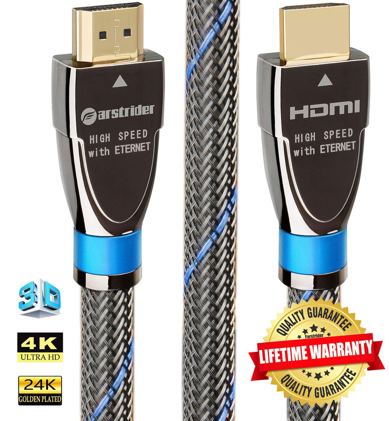 4K HDMI Cable/HDMI Cord 12ft - Ultra HD 4K Ready HDMI 2.0 (4K@60Hz 4:4:4) - High Speed 18Gbps - 28AWG Braided Cord-Ethernet /3D / HDR/ARC/CEC/HDCP 2.2 / CL3 by Farstrider 12 Feet Gun black - Blue