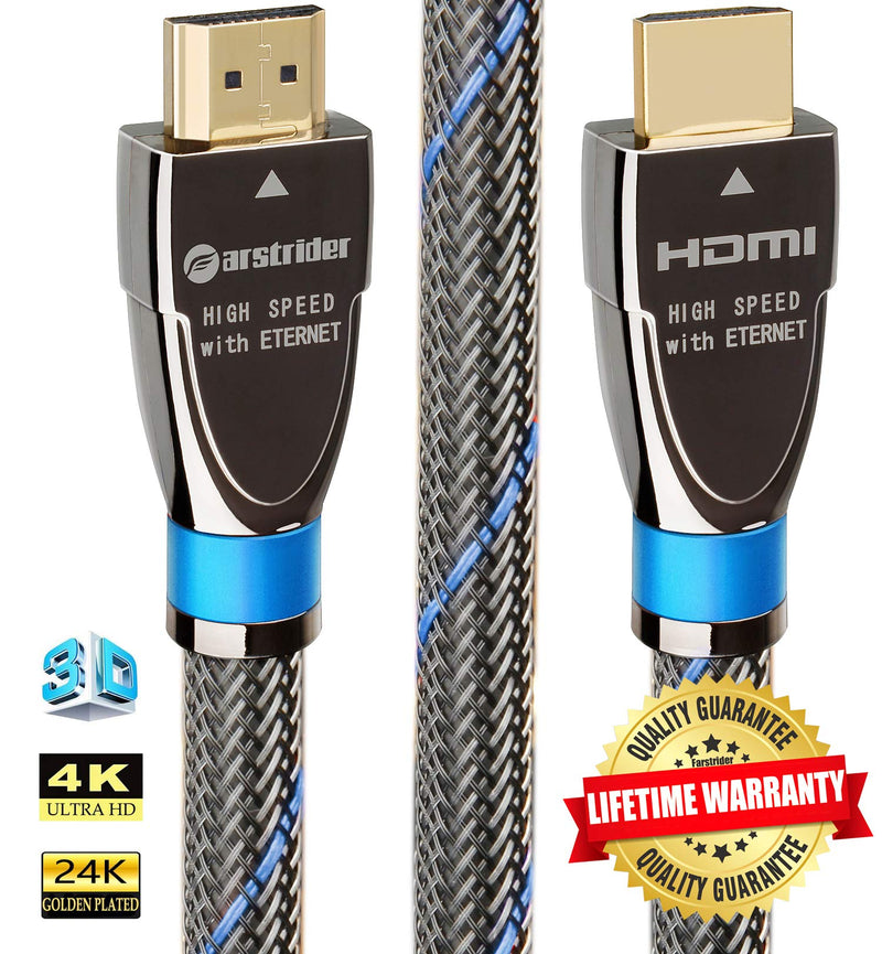 4K HDMI Cable/HDMI Cord 6ft - Ultra HD 4K Ready HDMI 2.0 (4K@60Hz 4:4:4) - High Speed 18Gbps - 28AWG Braided Cord-Ethernet /3D / HDR/ARC/CEC/HDCP 2.2 / CL3 by Farstrider 6 Feet Gun black - Blue