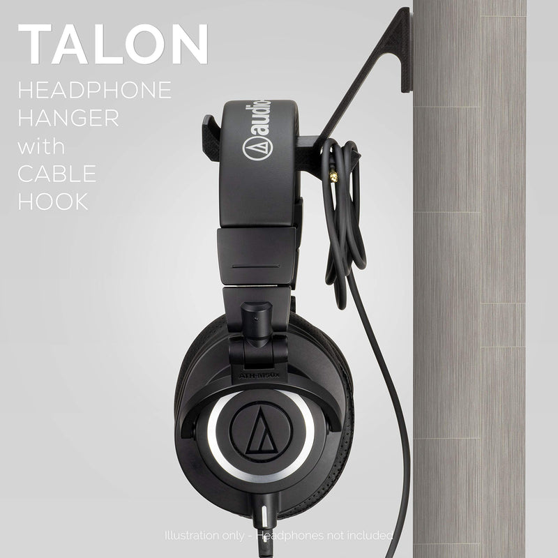 The Talon - Headphone Hanger Holder Stand - Designed for Gamers - Large Curved Headphone Band Bed & Cable Hook Wall Mounted Headset Stand by Brainwavz (Black)