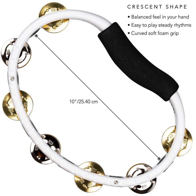 Meinl Percussion Handheld Synthetic Tambourine, White, 10" (TMT1M-WH) Plated steel/solid brass