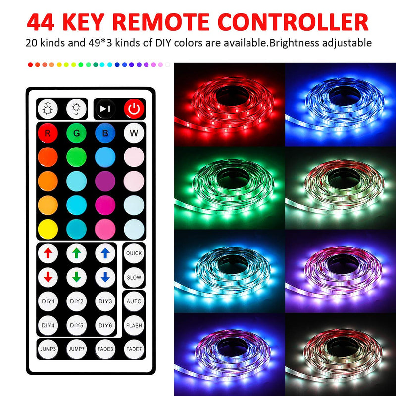 [AUSTRALIA] - YEYEE Led Strip Lights Waterproof 16.4ft 5m Flexible Color Changing RGB SMD 5050 LED Strip Light Kit with 44 Keys IR Remote Controller for Bedroom Home Kitchen Decoration DIY (16.4) 16.4 