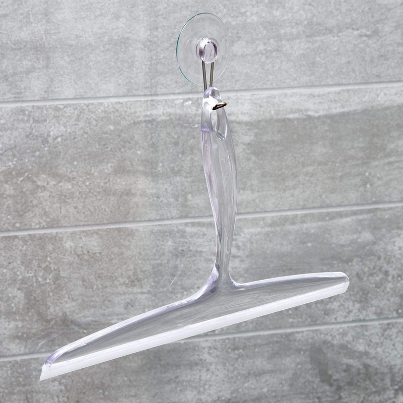 iDesign Plastic Bath Squeegee for Glass with Suction Hook Holder – 12", Clear