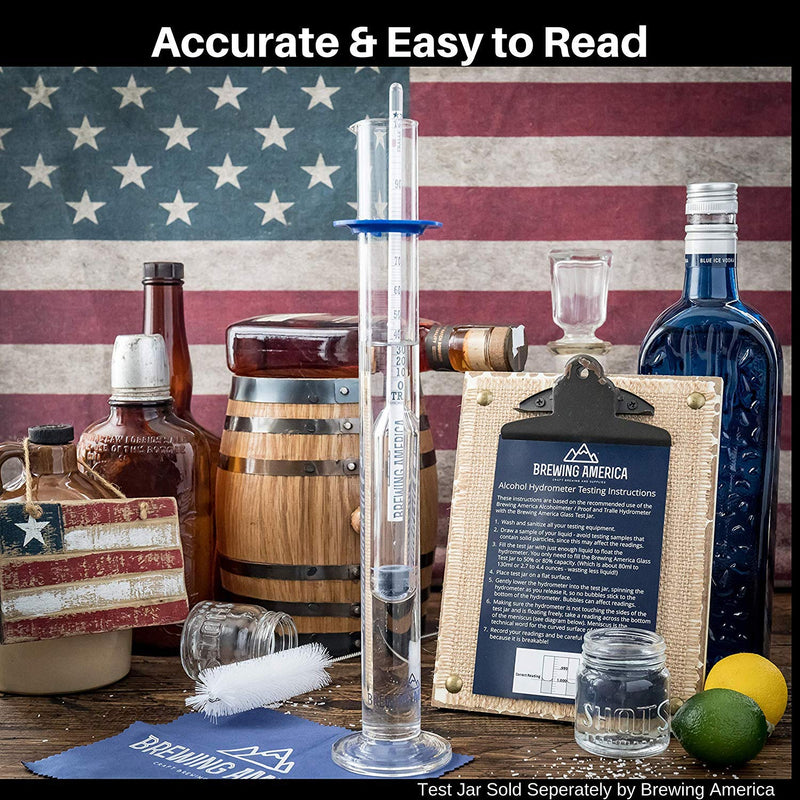 American-Made Alcohol Hydrometer Tester 0-200 Proof & Tralle Pro Series Traceable - Distilling Moonshine Alcoholmeter for Proofing Distilled Spirits