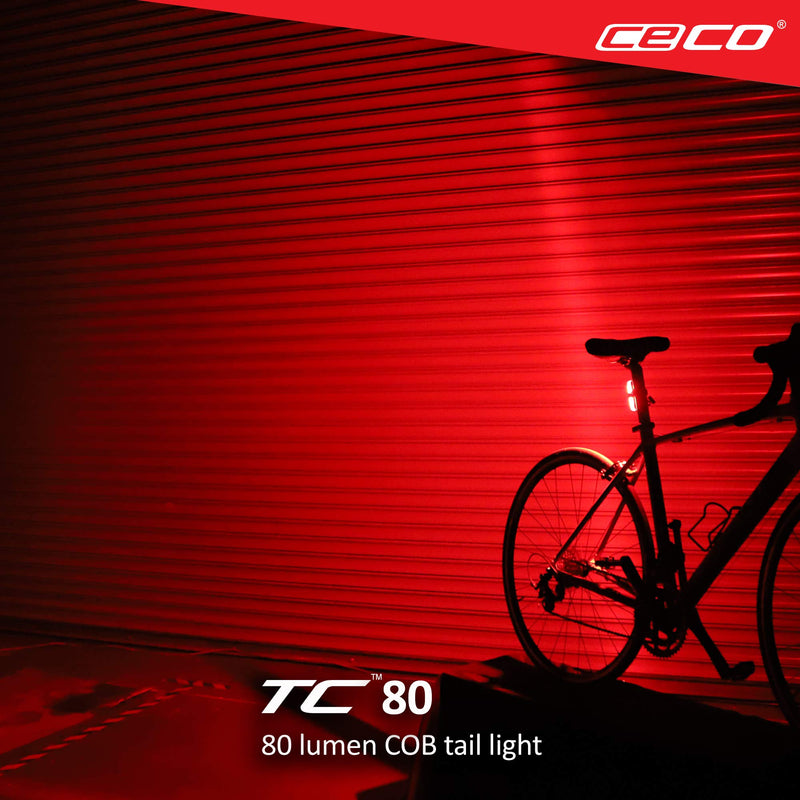 CECO-USA: 80 Lumen USB Rechargeable Bike Tail Light - Super Wide & Bright Model TC80 Bicycle Rear Light - IP67 Waterproof, FL-1 Impact Resistant - COB LED Red Safety Light - Pro Grade Bike Tail Light