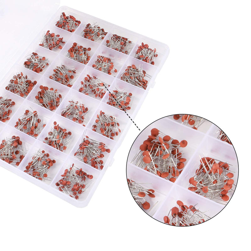 [AUSTRALIA] - 24 Values 960Pcs Ceramic Capacitor Assortment Kit Range 2pF-0.1uF 50V, DIP Monolithic Multilayer Ceramic Chip DIY Electronic Capacitors with Box 